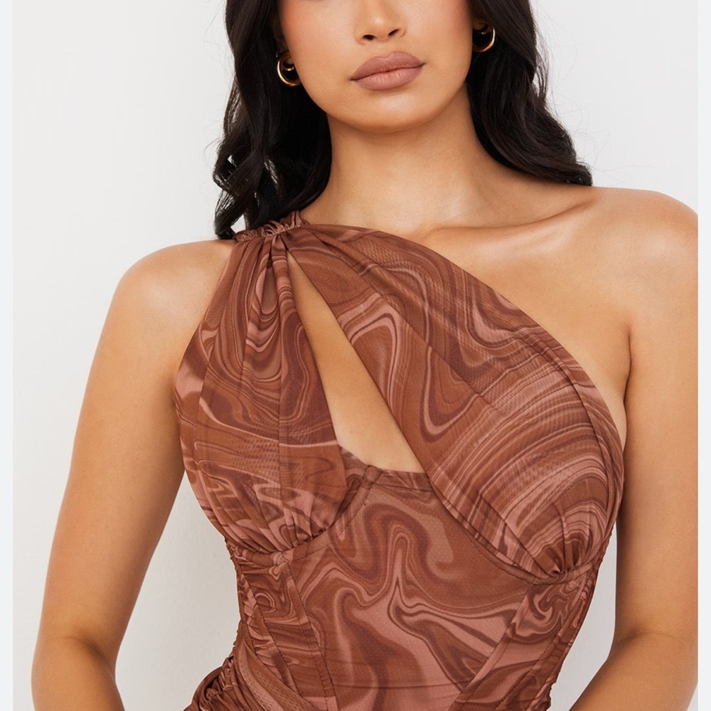 House of CB Brown One-Shoulder Cutout Mini Dress - Picture 3 of 11